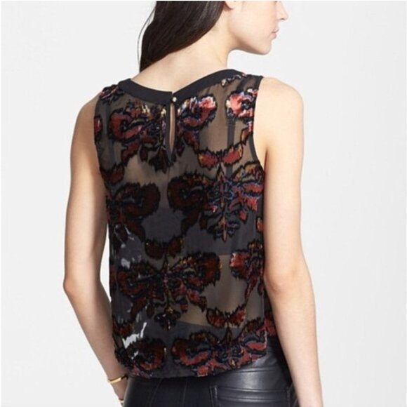 ASTR Multicolor Velvet Burnout Sheer Floral‎ Cropped Tank Top Sleeveless Size S - Picture 2 of 8